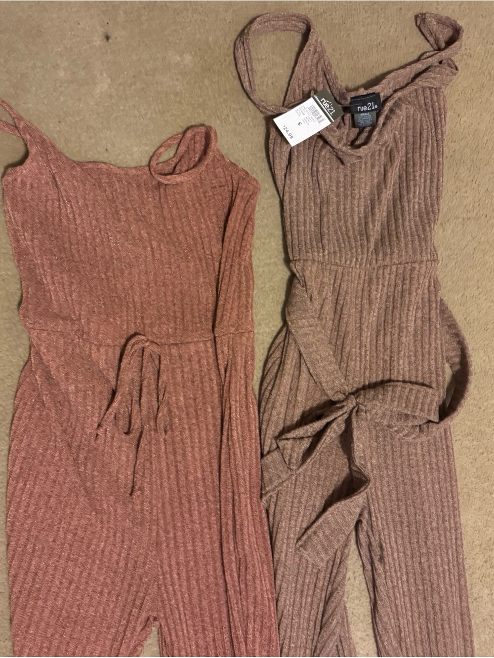 rue21 One-Shoulder Ribbed Jumpsuit Dress - Rose and Taupe
